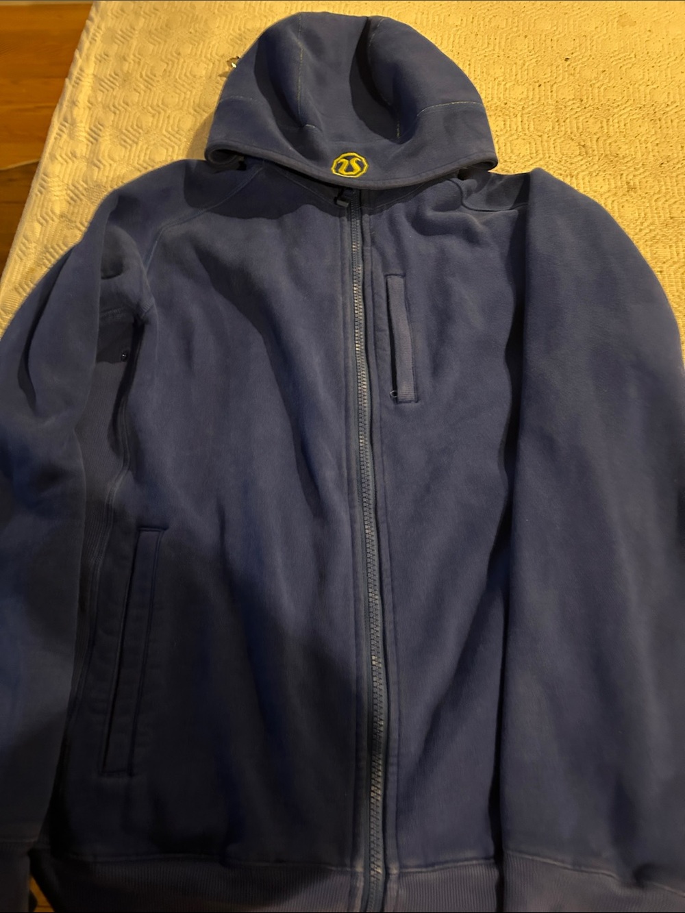lululemon athletica Navy Hooded Zip-Up Jacket with Yellow Logo